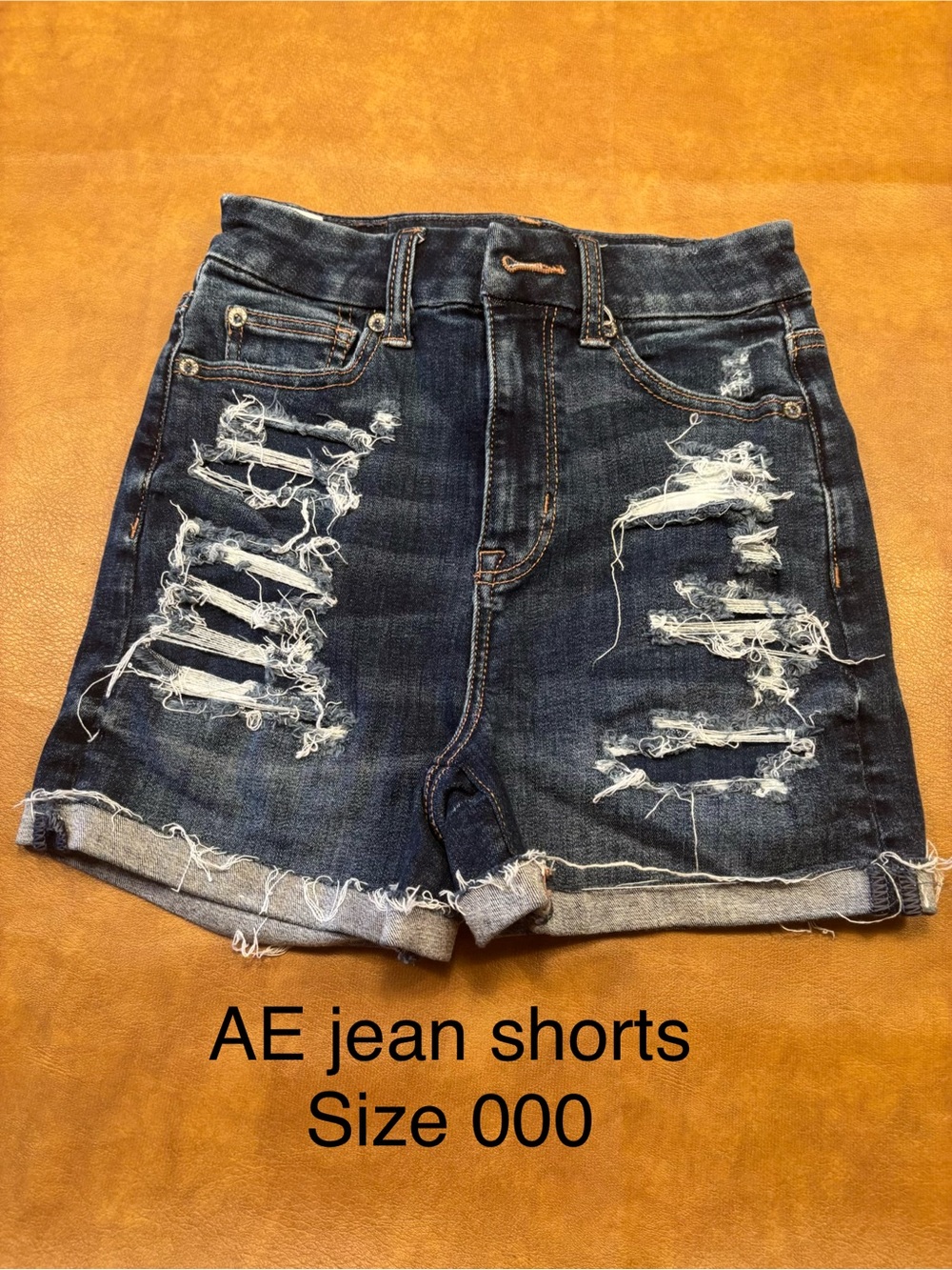 American Eagle Outfitters Dark Blue Distressed Denim Shorts